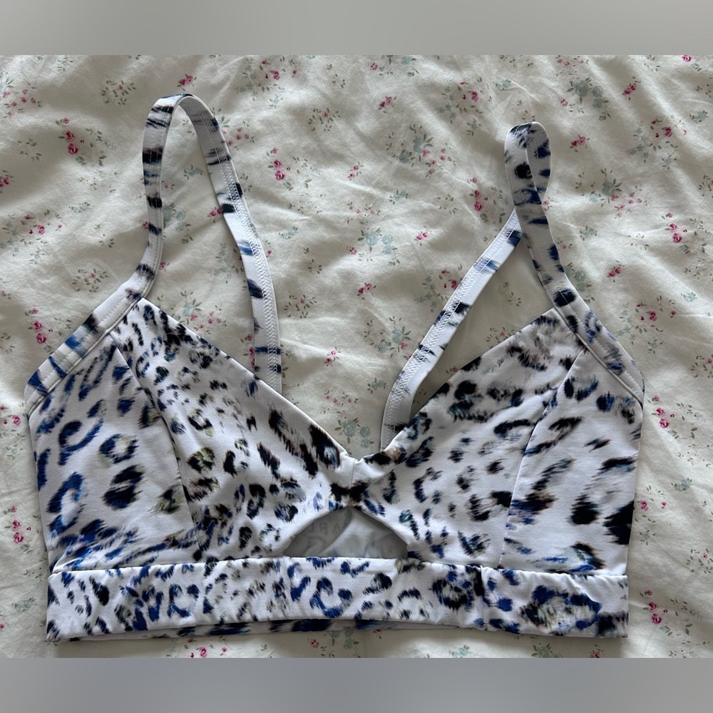 Varley Blue and Black Leopard Print Sports Bra